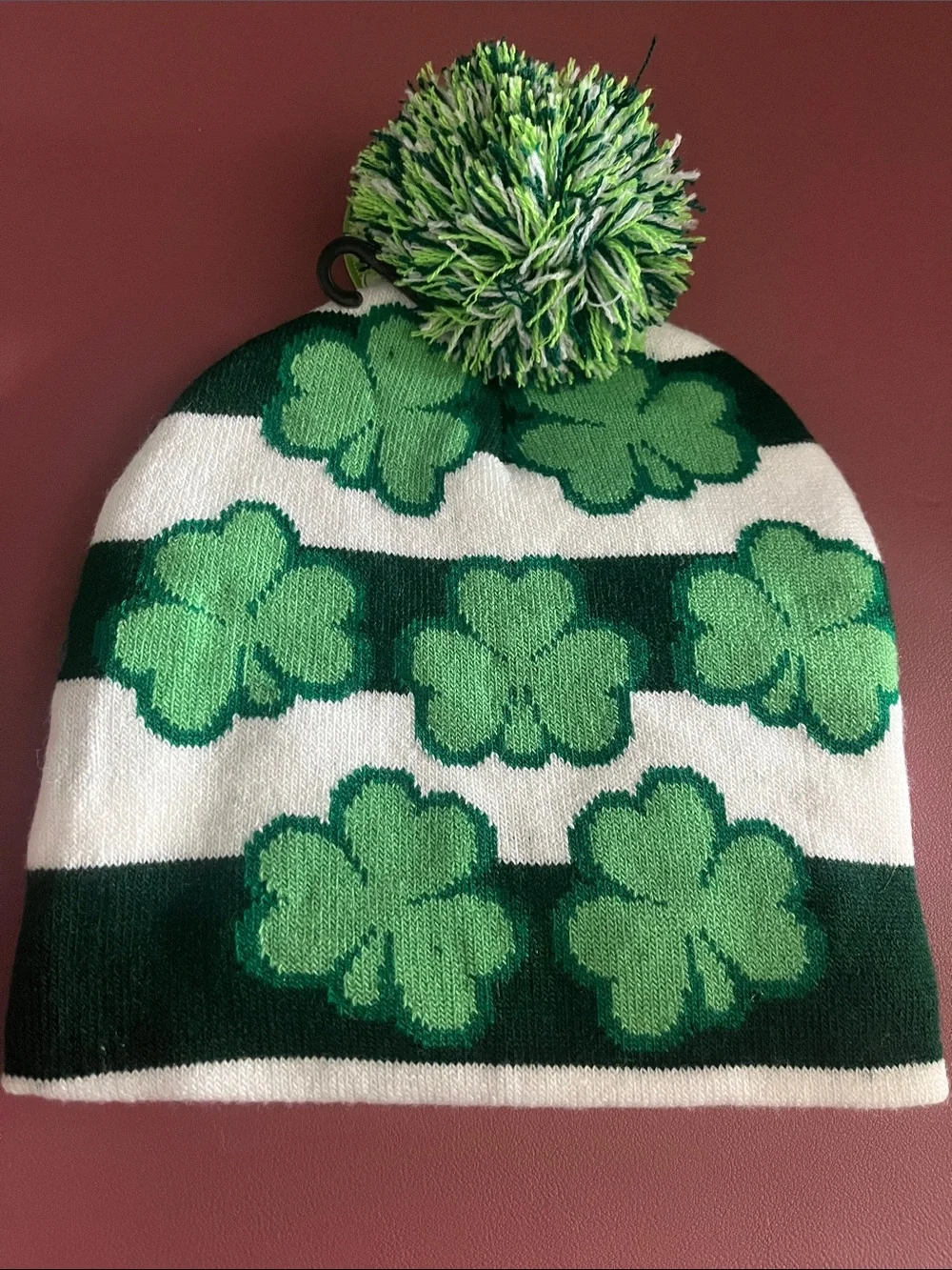 Kids Green Shamrock Pom Beanie lights up